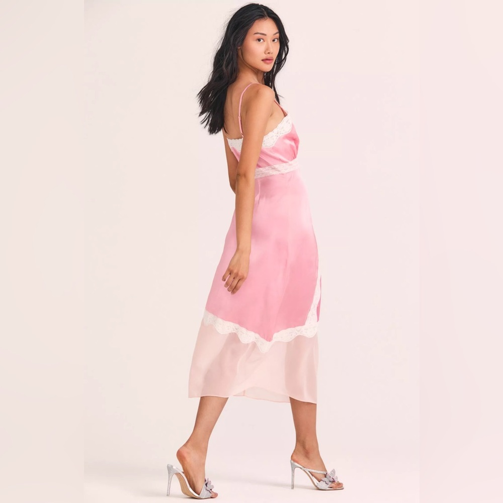 NWT LoveShackFancy Josette Midi dress in pastel pink colorblock - Picture 10 of 15
